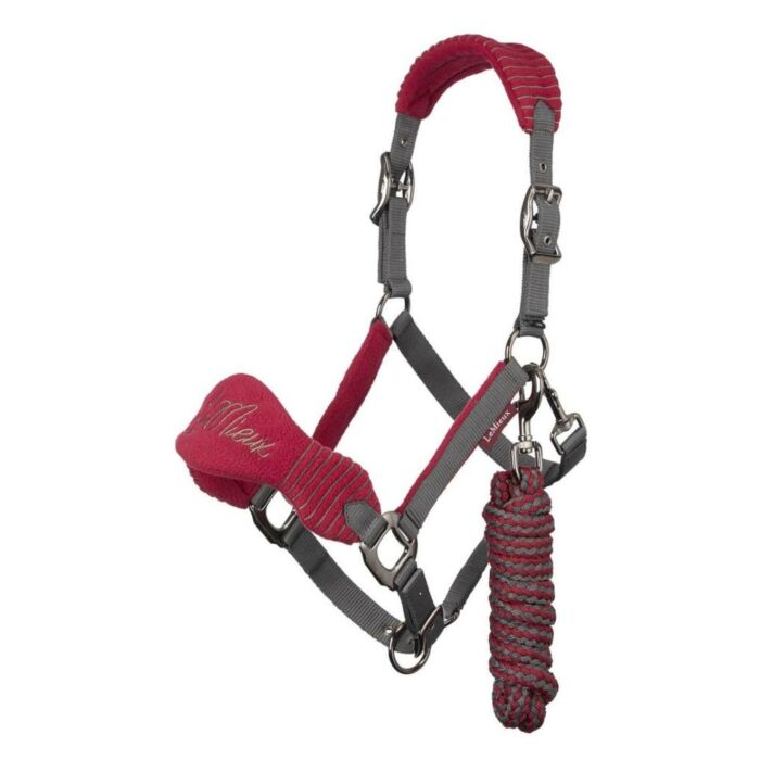 Halster LeMieux Vogue Fleece Headcollar + Rope Mulberry/grijs Full Halster LeMieux Vogue Fleece Headcollar + Rope Mulberry/grijs Full