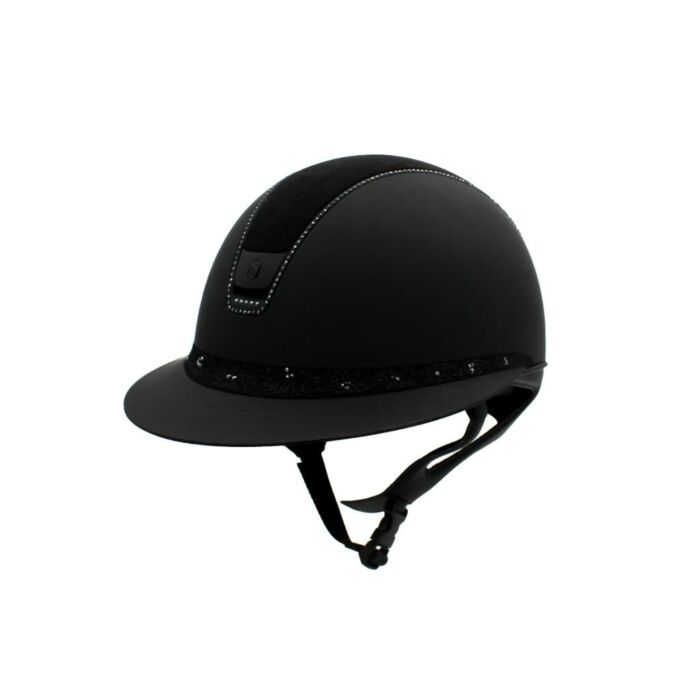 Rijhelm Samshield Miss Shield Shadowmatt V2 Zwart – Alcantara Top – Spring Flower Frontal Band – Full Swarovski Jet Hematite Trim – Maat L Rijhelm Samshield Miss Shield Shadowmatt V2 Zwart – Alcantara Top – Spring Flower Frontal Band – Full Swarovski Jet Hematite Trim – Maat L