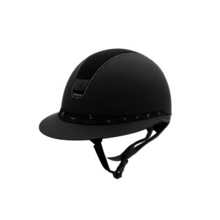 Rijhelm Samshield Miss Shield Shadowmatt V2 Zwart – Alcantara Top – Spring Flower Frontal Band – Full Swarovski Jet Hematite Trim – Maat L