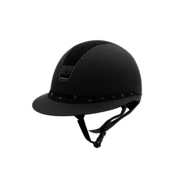 Rijhelm Samshield Miss Shield Shadowmatt V2 Zwart – Alcantara Top – Spring Flower Frontal Band – Full Swarovski Jet Hematite Trim – Maat L