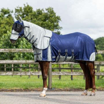 Vliegendeken QHP nek+hoed Blauw 
