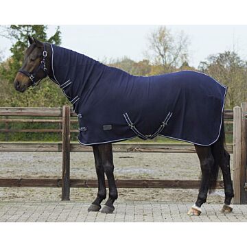 Fleecedeken QHP basic hals&singels blauw