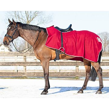Uitrijdeken QHP fleece met ornament rood