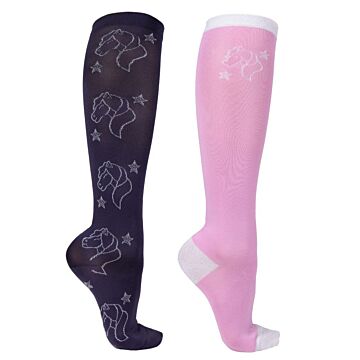 Sokken QHP Gwenn Navy/Roze Sokken QHP Gwenn Navy/Roze
